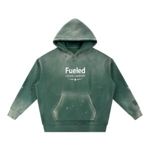 Fueled Casual Comfort's Unisex Green Vintage Washed Frayed Fleece Hoodie