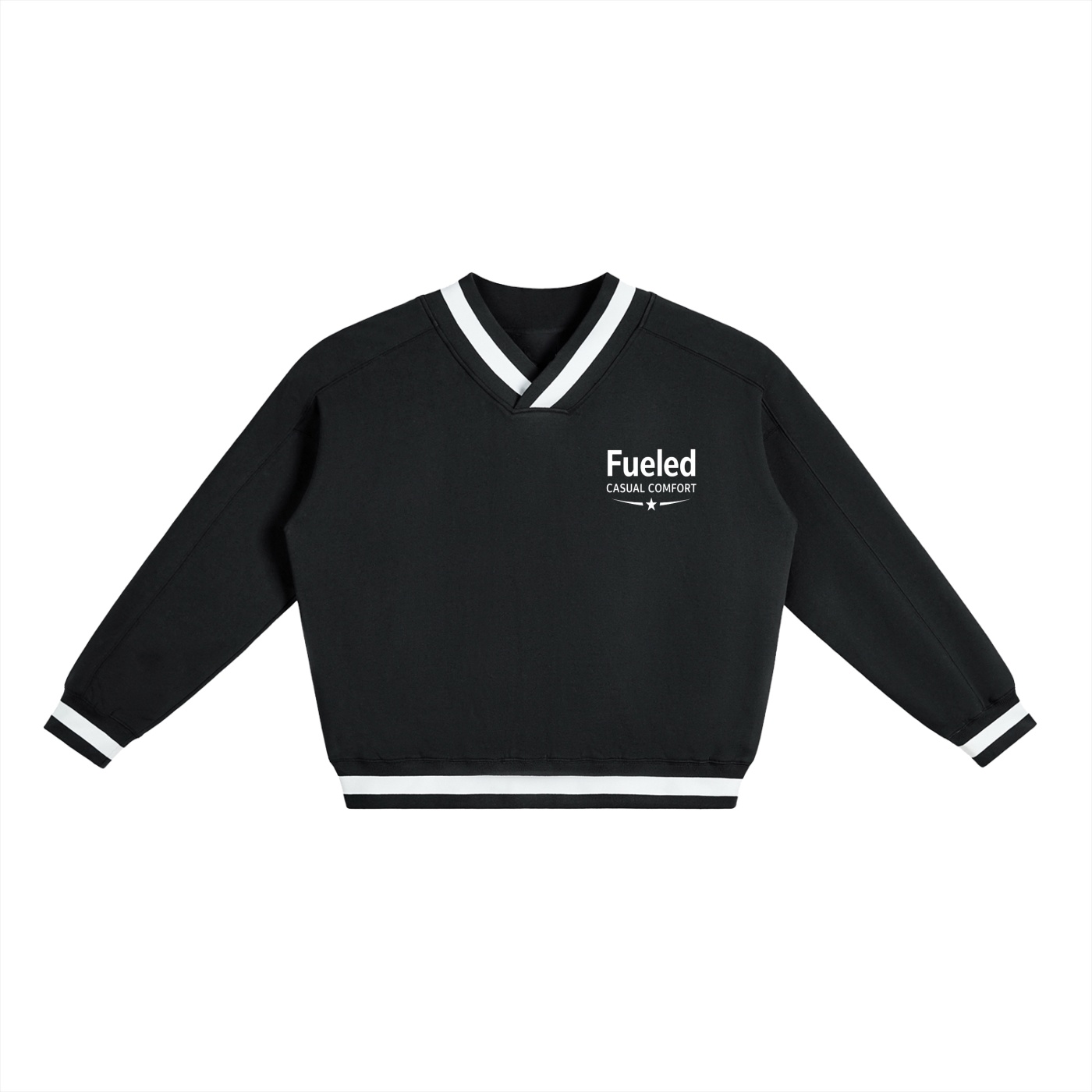 Fueled Casual Comfort's Unisex V-Neck Contrast Collar Boxy Sweatshirt
